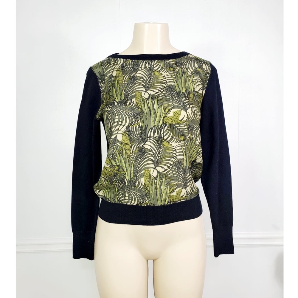 Carine Roitfeld Black Green Nature Print Sweater